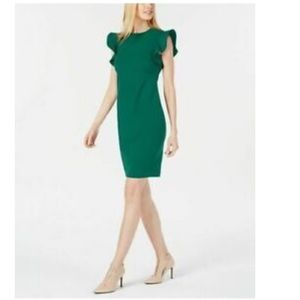 CALVIN KLEIN Size 4
Flutter-Sleeve Sheath Green Dress
